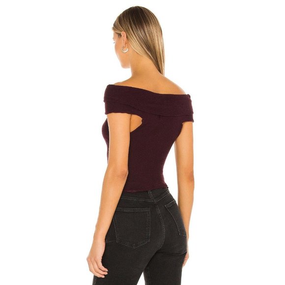 FREE PEOPLE This Cutie Ruched Off-The-Shouder Top Black Raisin - Picture 4 of 7